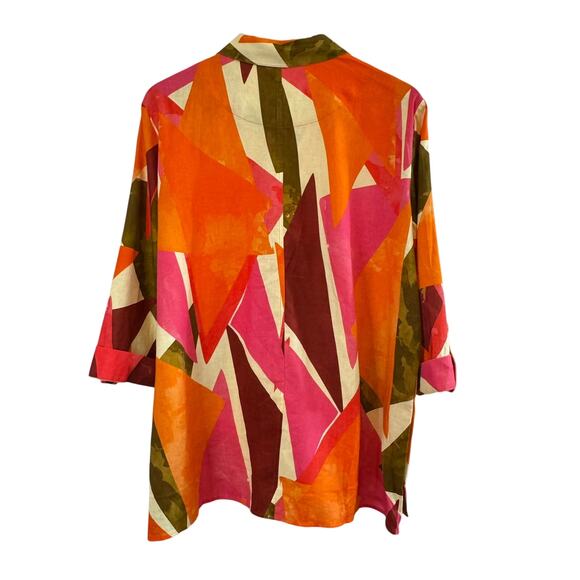 Tru Luxe Jeans XL Linen Blend Blouse NWT Abstract Colorblock Artsy Top - Picture 2 of 11